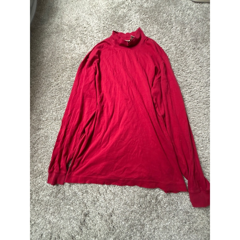 LL Bean Mens Red Mock Turtleneck Long Sleeve Cotton Shirt Large LG-REG 0 KV61